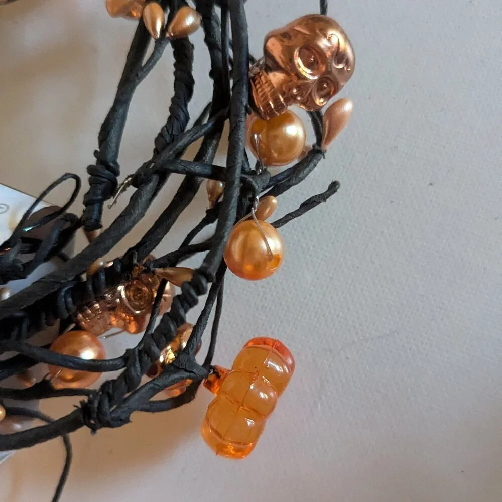 NWT Goth Skull Pearls Pumpkin Orange Halloween Decoration Floral Garland Ashland
